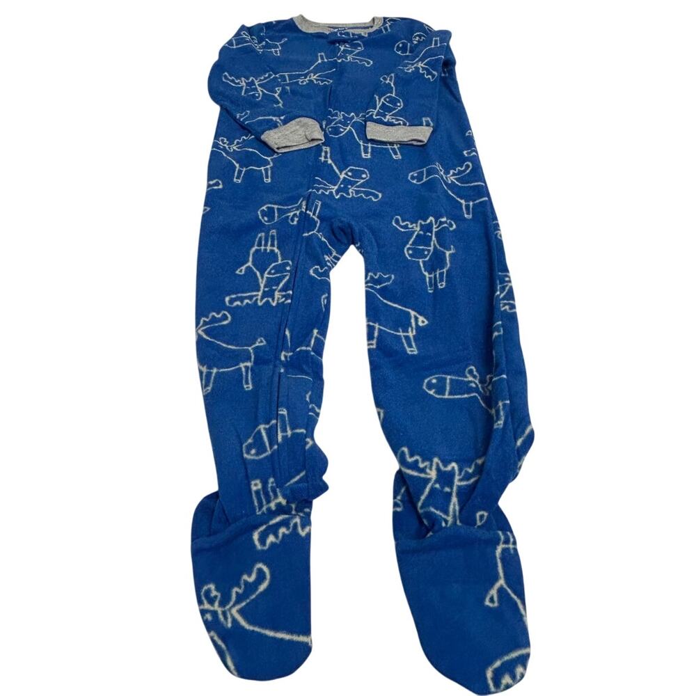 Carters Christmas Blue Moose fleece footed pajamas size 4T NWOT